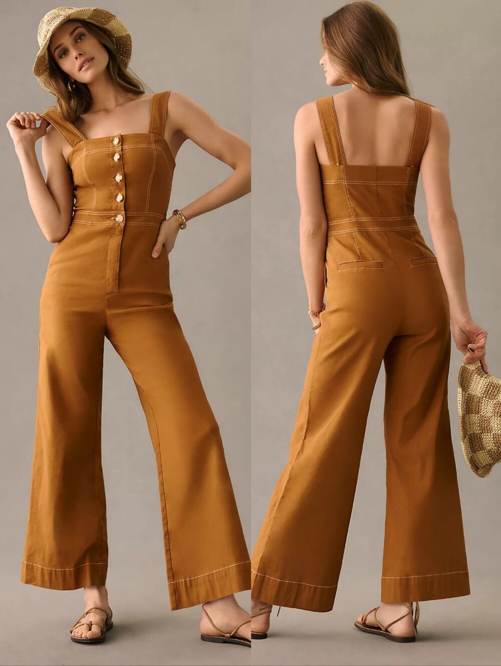 Anthropologie Colette Portside Button-Front Jumpsuit Maeve Magic Fabric Size 8